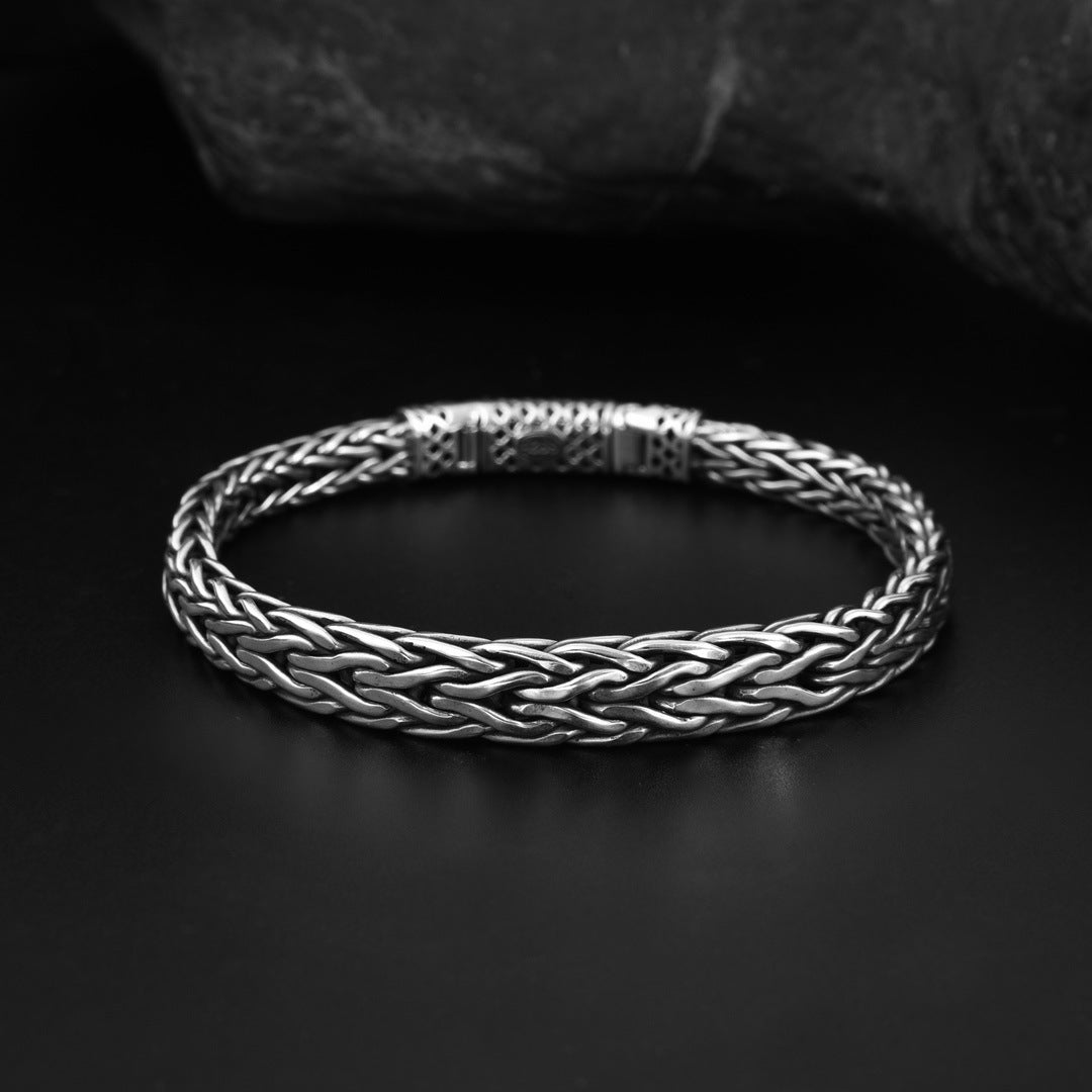 925 sterling silver simple and elegant fashionable size gradient bracelet men's retro old bracelet couple bracelet ins jewelry