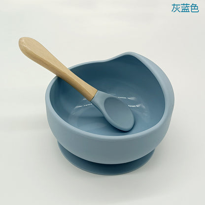 Children's silicone suction cup bowl, infant food bowl set, baby eating anti-fall snail bowl, children's training spoon