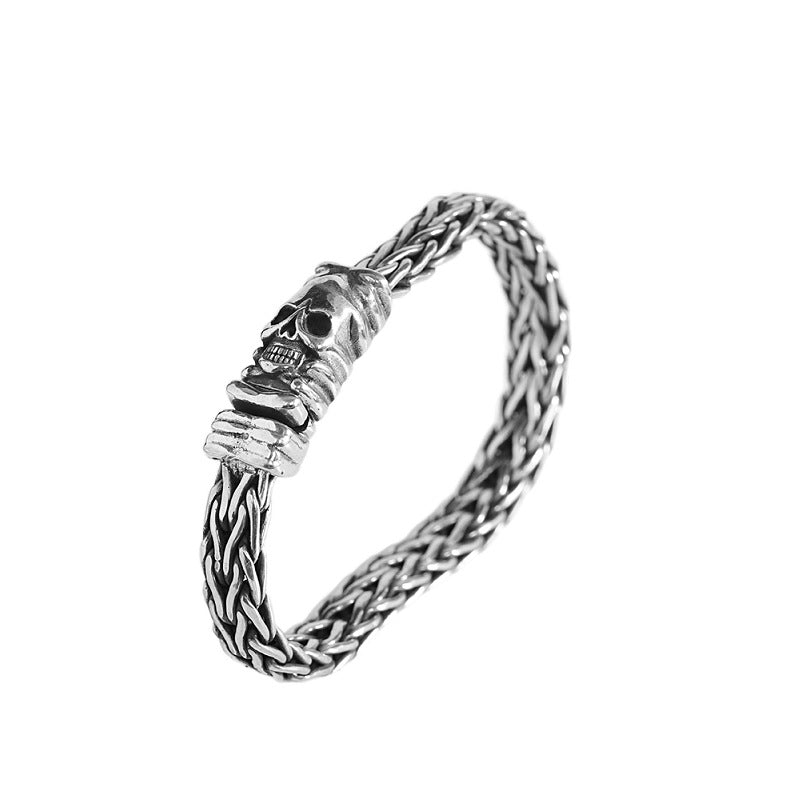 New product arrival Thai silver antique hand jewelry s925 silver jewelry personalized Seiko men's woven skull bracelet