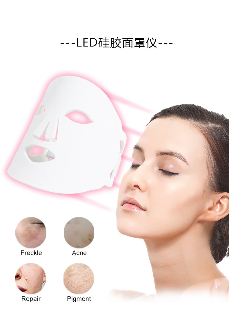 Foreign trade popular photon skin rejuvenation mask instrument whitening and acne 7 color phototherapy instrument led silicone beauty mask instrument