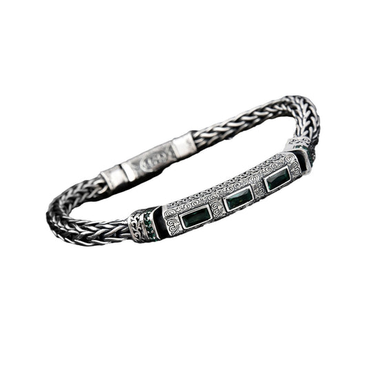 Seiko diamond s925 sterling silver rattan grass pattern men's bracelet retro European and American versatile bracelet women's accessories bracelet