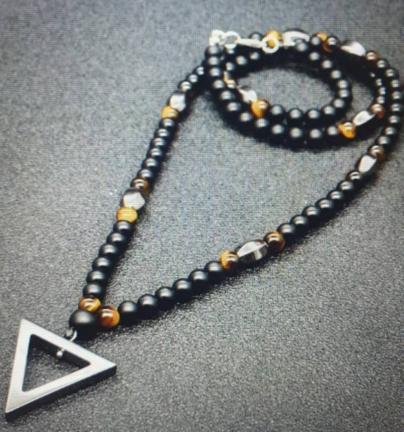 New cross-border hot-selling products Triangular Pendant Pendant Personalized Simple Jewelry Tiger Eye Matte Black Agate Necklace