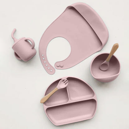 Cross-border food-grade children's silicone tableware suction cup type anti-fall partitioned baby feeding tableware six-piece set