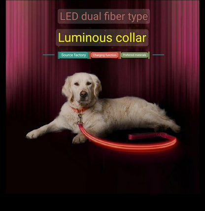 Amazon's popular LED dual fiber optic traction rope usb charging luminous traction belt pet quick release flash dog leash