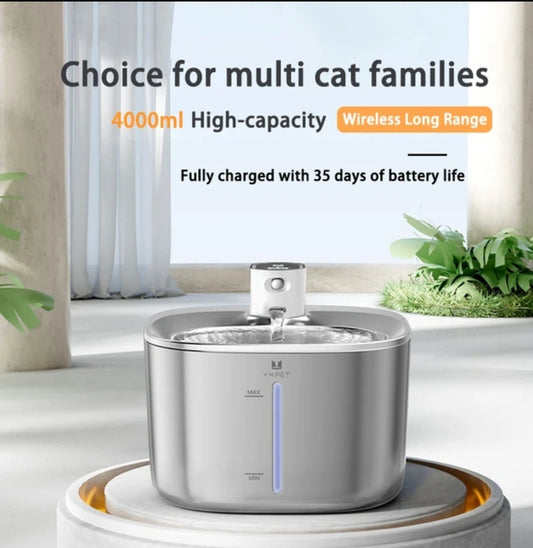 Pet Water Fountain Wireless Unplugged Cat Water Fountain Smart Cycle Dog Water Feeder Stainless Steel Water Fountain