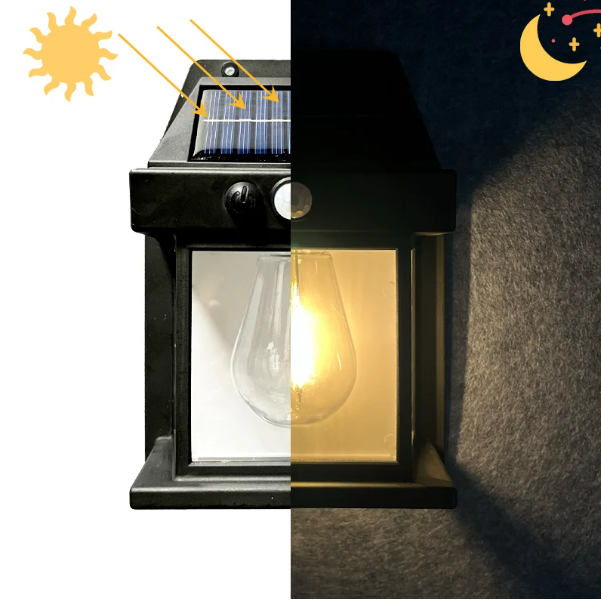 Solar Outdoor Wall Lamp Day and Night